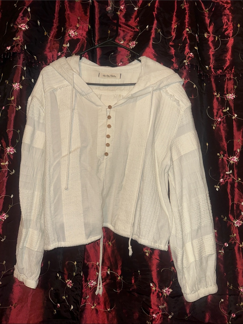 We The Free Cream Hooded Button-Placket Pullover